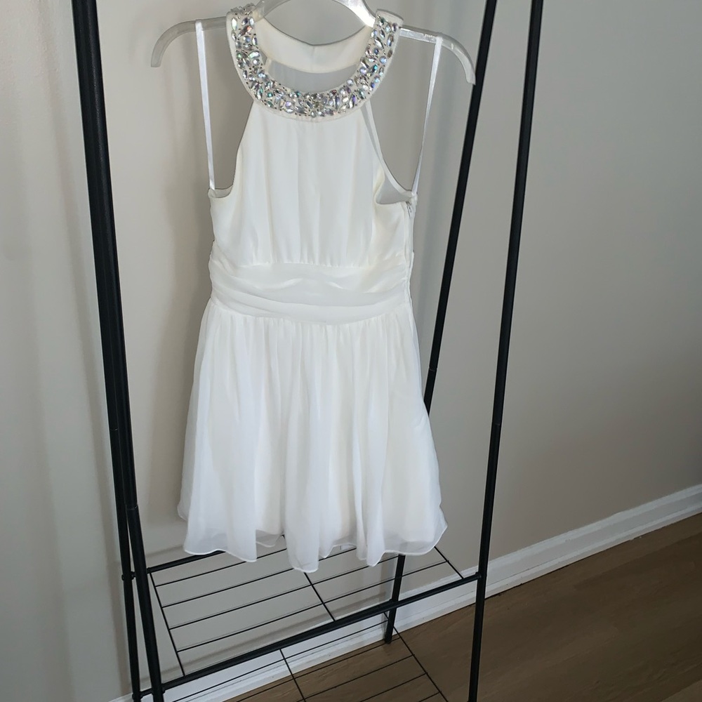 White Sequin Halter Sundress for Prom